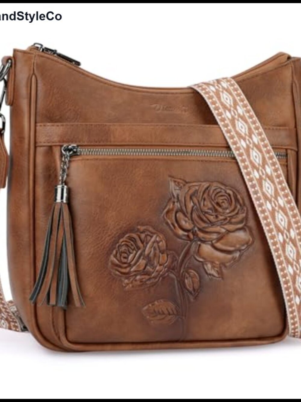 Women's Hobo Crossbody Bag Vegan Leather Floral Embossed Purse